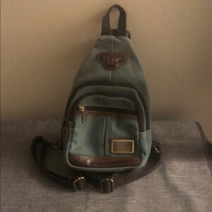 Unisex Green and Brown Sling Bag